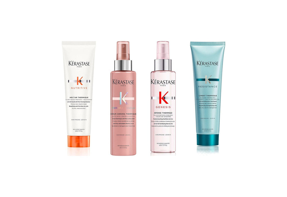 Kérastase heat protectants: Nutritive Nectar Thermique, Chroma Absolu Serum Chroma Thermique, Genesis Thermique and Résistance Blow-Dry Primer