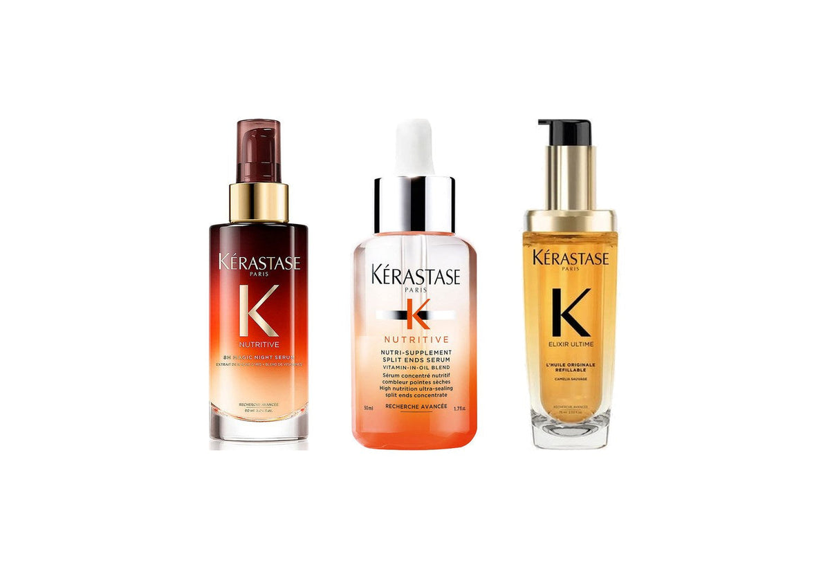 Kérastase Nutritive 8H Magic Night Serum with Nutritive Split Ends Serum and Elixir Ultime hair oil