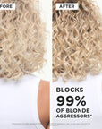 Blonde curls before and after using Kérastase Blonde Guard